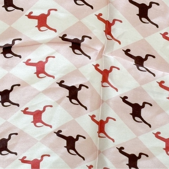 WINSLY Pink Brown Equestrian Horse Print 100% Silk Square Scarf 20” X 20” - Picture 2 of 7